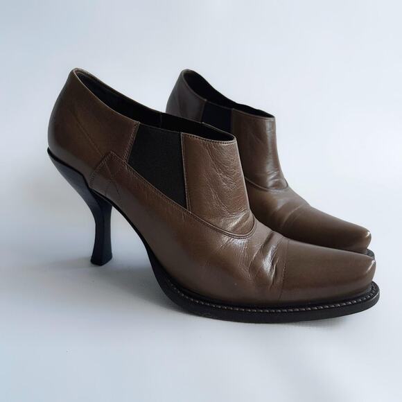 PRADA Vintage Kitten Heel Low Boots Brown Leather Y2K - Picture 1 of 8